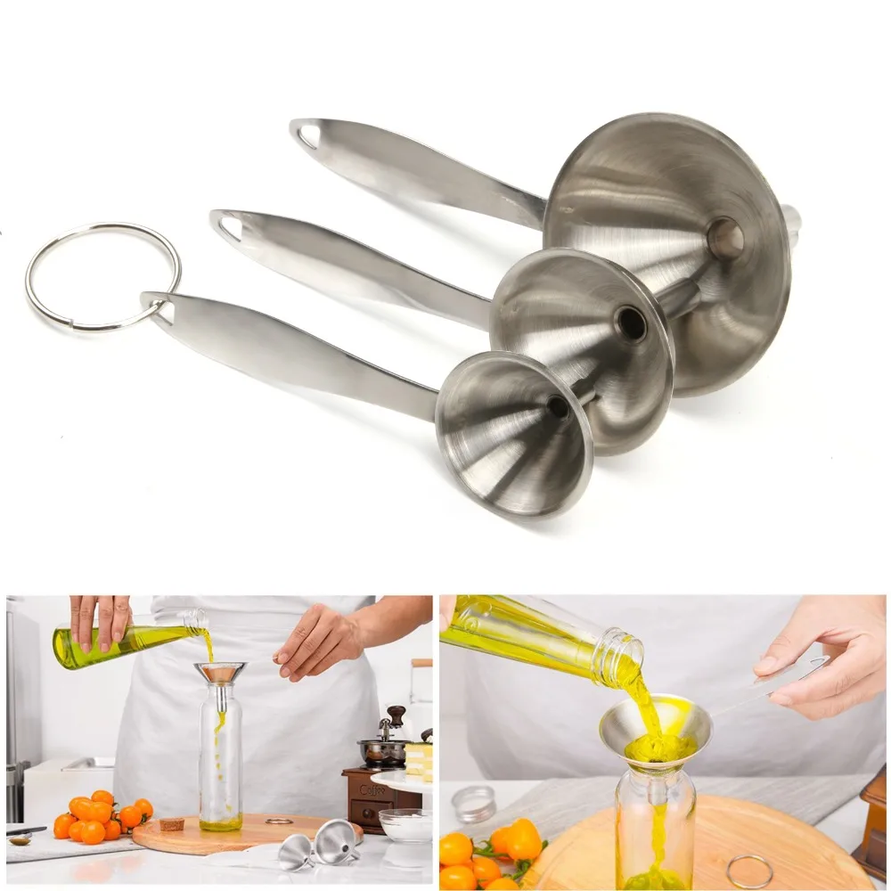 

Mini Stainless Steel Bar Wine Flask Funnel Small Mouth Funnels for Filling Hip Flask Beer Liquid Bar Tools 3pcs/set