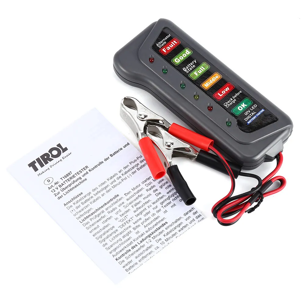 T16897 12V Digital Battery Alternator Tester with 6 LED Lights Display