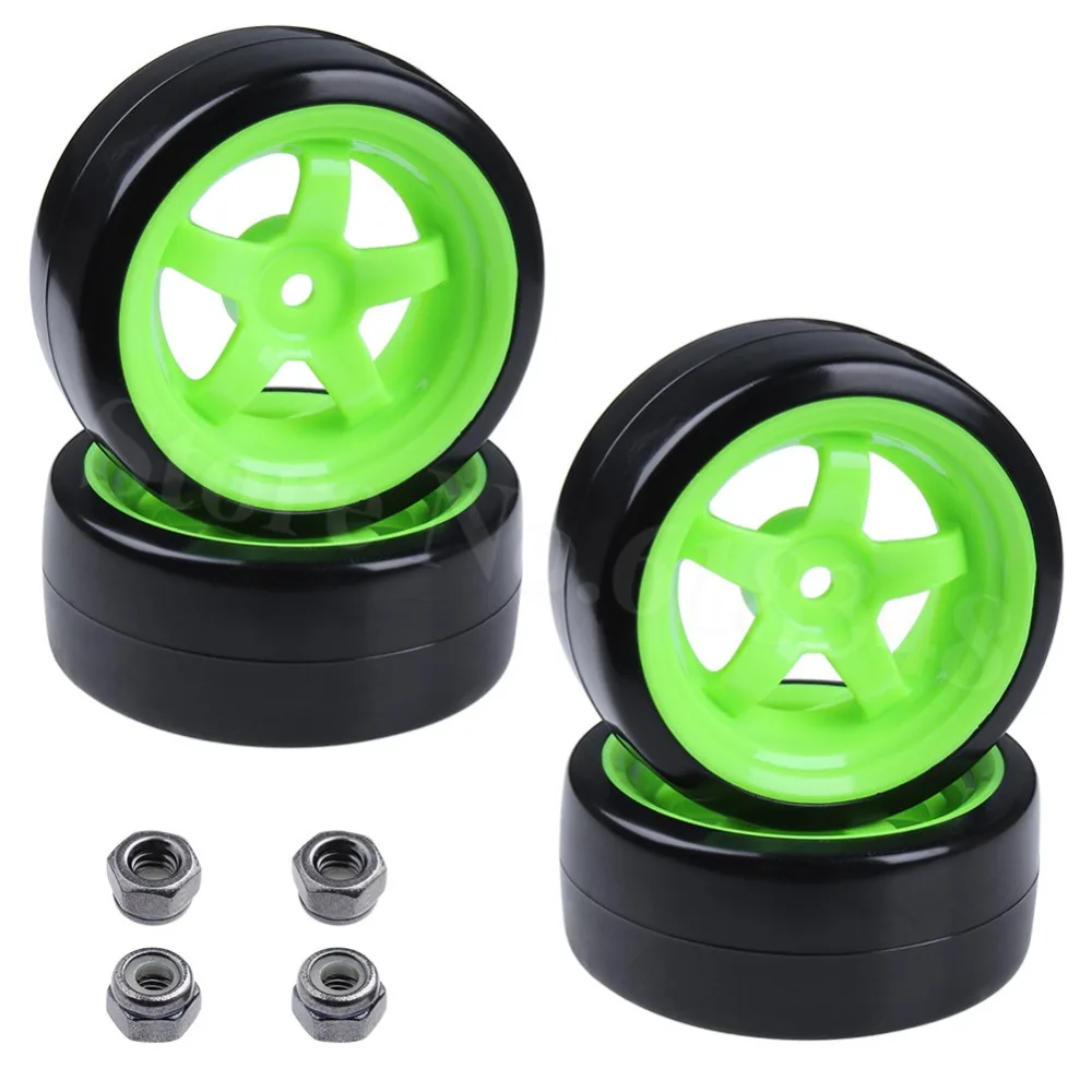 4pcs Plastic RC Drift Wheels Tires Smooth 12mm Hub Hex Tyre For 1:10 Scale with Lock Nut M4