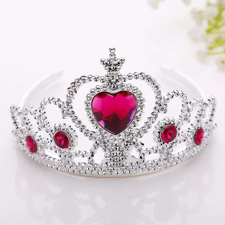 7pcs/lot 2018Fashion Accessories Girl Tiara Crown Multicolor Rhinestone Princess Crown Plastic Silver Color Headwear - Color: Black Green