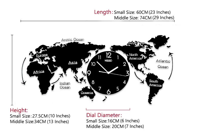 Большие настенные часы с подсветкой современный дизайн 3D цифровая карта мира Светящиеся в темноте Подвесные часы ультра тихие акриловые часы