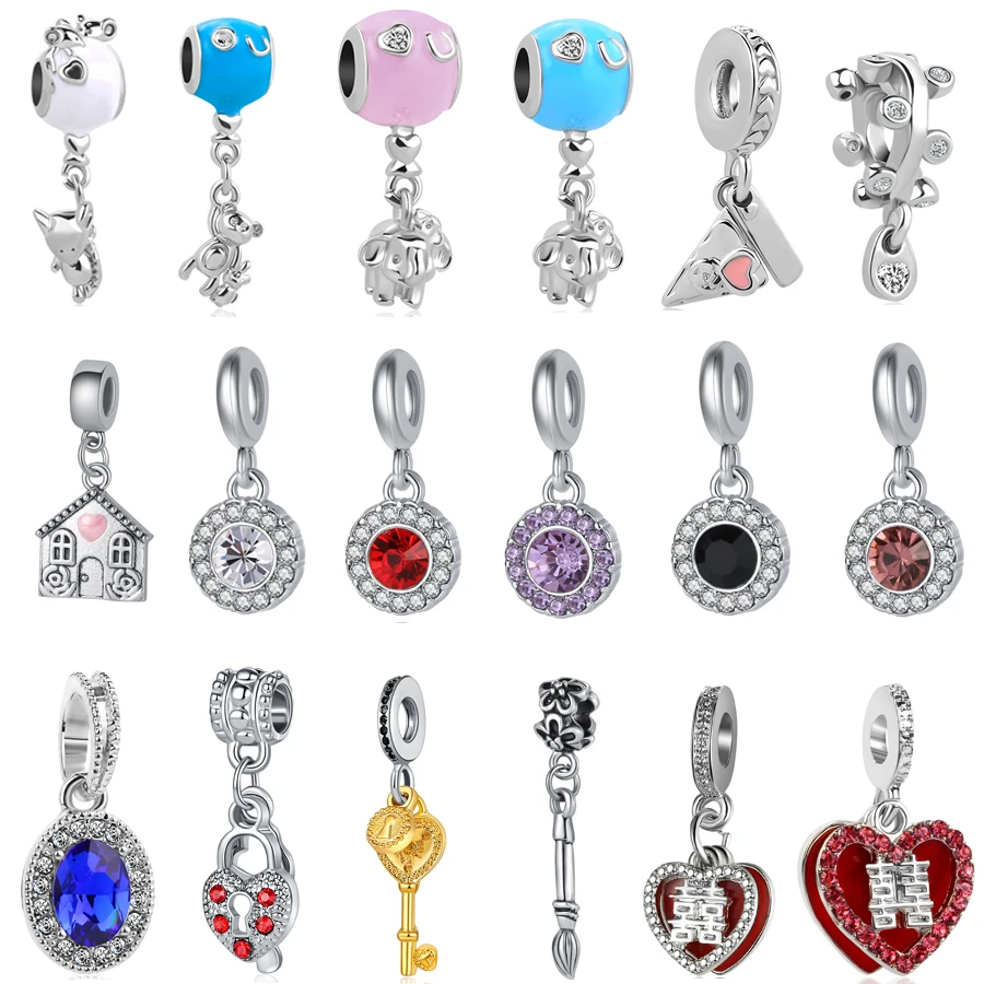 

free shipping 2018 new mouse bear mother with baby elephant house european dangle bead Fits Pandora Charm Bracelet mix065
