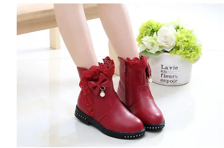 New Winter Girls High Boots Cute Bow Waterproof Female Children Snow Boots Fashion Warm Girls Kids Shoes