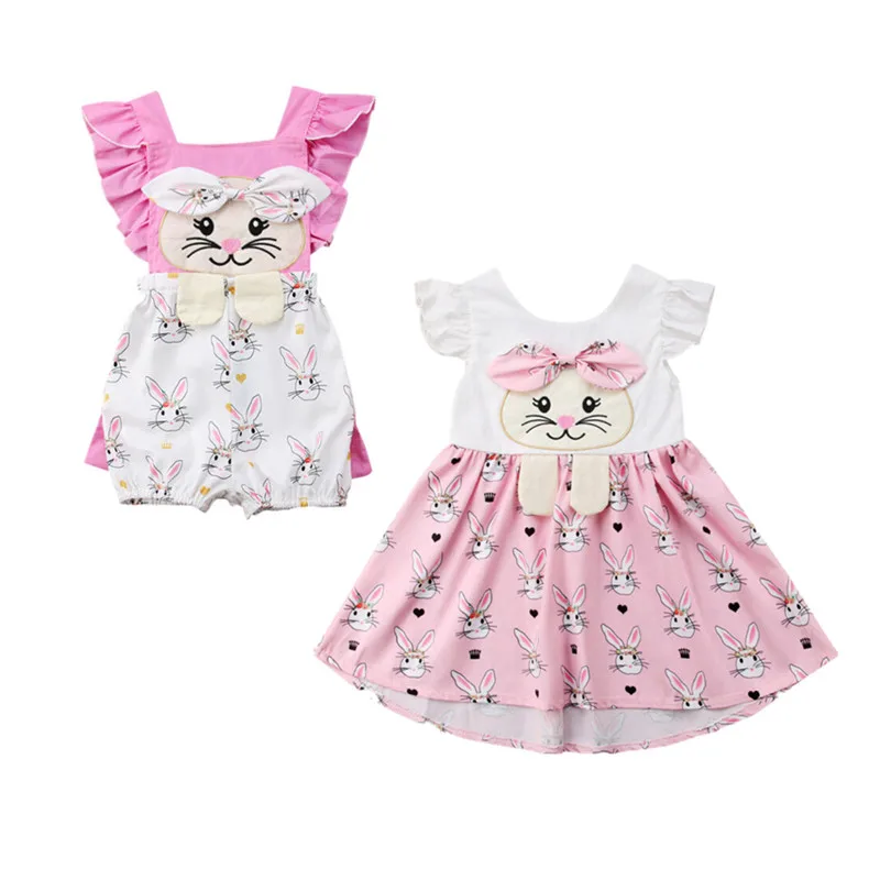 

Easter Baby Girl Clothes Cute Bunny Cotton Dresses Kids Ruffle Raglan Dress for Girls Toddler Baby Girls Romper Dress D1194