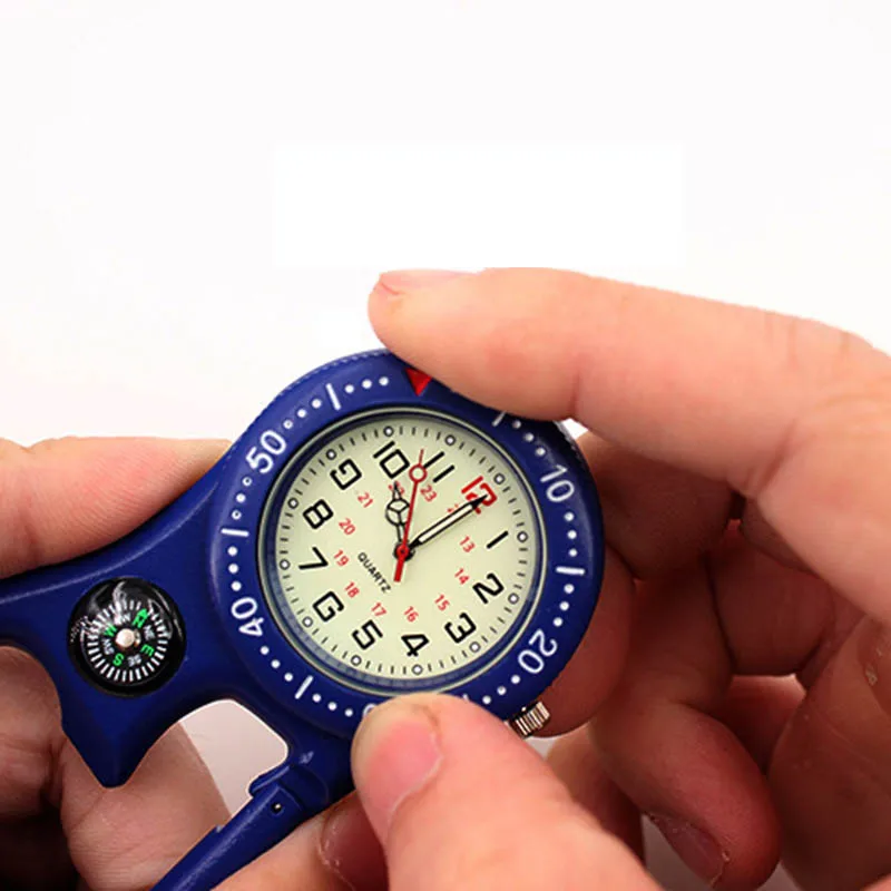 

1 Pcs Clip-On Carabiner Pocket Watch Compass Bottle Opener for Doctors Chefs Luminous KNG88