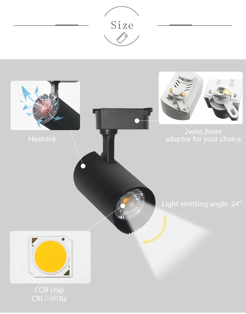 Led Track Light 20W Black Cob LED Track Light Ceiling Lamp 200-240V For Clothing Shop Home Night Lighting Spot Rail Led Fixture  (11)