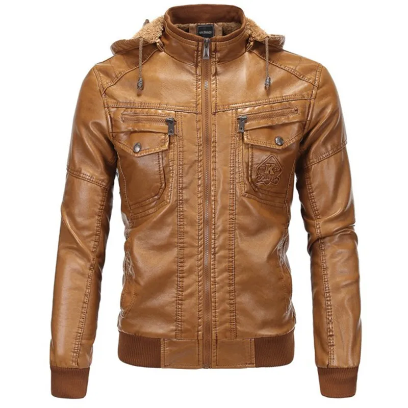 Зимние толстые теплые мужские флисовые кожаные куртки из имитирующей овчины