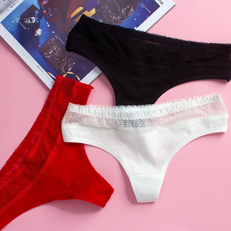 

[3 loaded] ladies underwear sexy cotton hollow lace low waist no trace women's briefs thong