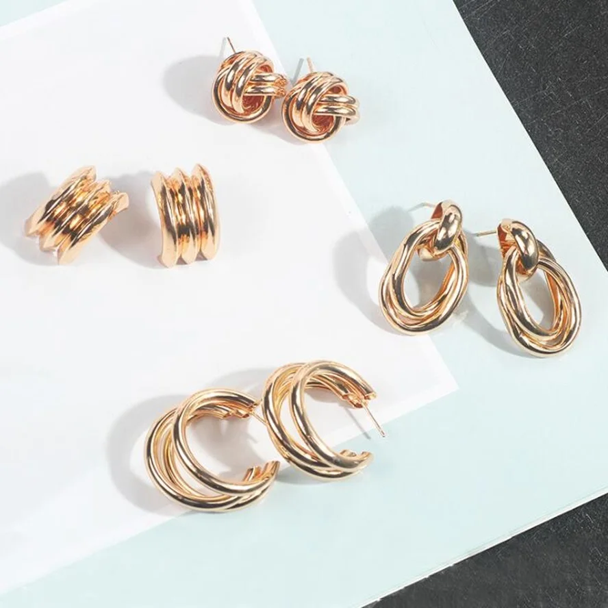 

High Quality Gold Silver Color Multi Hoops Earrings for Women Simple Three Circle Hoop Earrings Bohemia Geometric Round Earrings