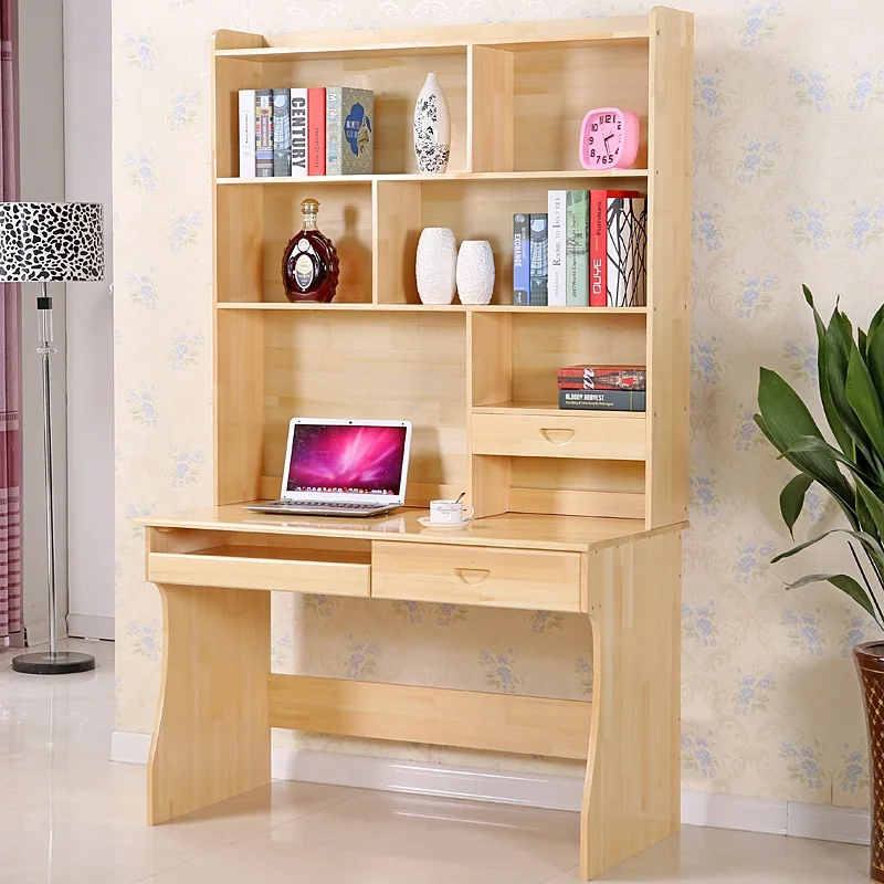 Children Study Table Solid Wood Computer Desk With Bookcase