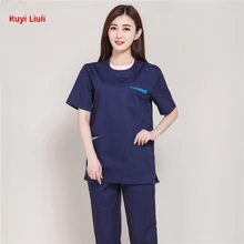 Рабочая одежда кисть ручной работы в оральной аптеке, рабочая одежда для врача, летний комплект с круглым воротником, Корейская версия