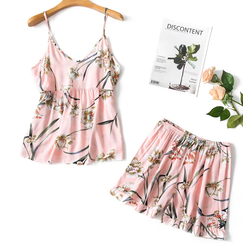 Pajimas for women flower print sleepwear sexy pajama set summer female nightgown ladies v-neck nightwear homewear