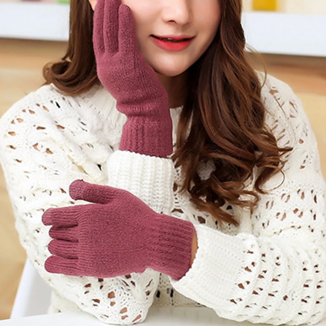 Удобные Сенсорный экран перчатки Для женщин зима теплая двойной Слои отделимые перчатки без пальцев женский мех кролика пом Англичане