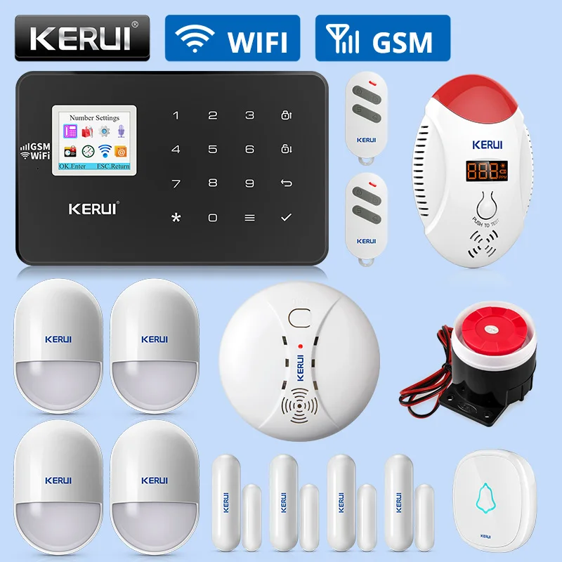 KERUI W18 беспроводная домашняя охранная сигнализация Wi-Fi GSM система приложение контроль дыма зондирование газа зондирование сигнализации устройство комбинированный комплект