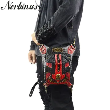 

Norbinus Punk Skull Waist Bags Men Vintage Motorcycle Leg Bag Male Leather Rivets Waist Packs Women Rock Messenger Shoulder Bags