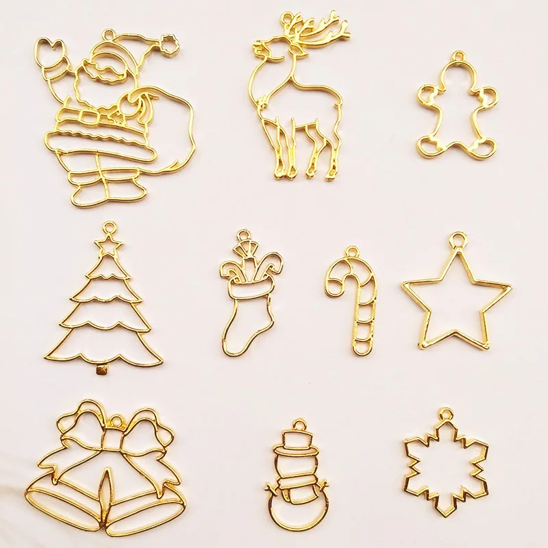 

12pcs christmas Open Bezel Metal Frame Pendant Gold Charm Bezel Setting Cabochon Setting UV Resin Charm