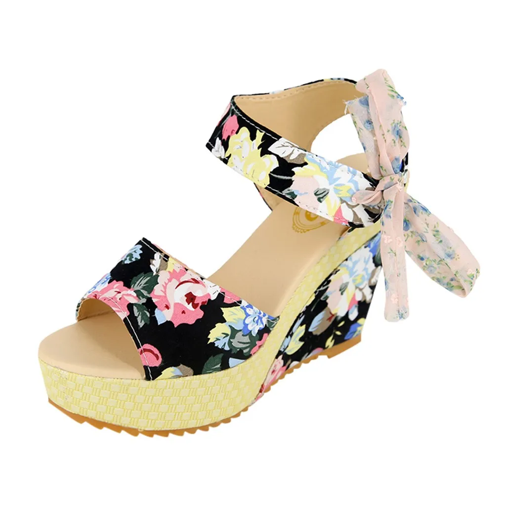 

JAYCOSIN Fashion Summer Print Sandals Women Bohemia Shoes Wedges Casual Ladies Sandals Thick Bottom Female Sandals Women Beach