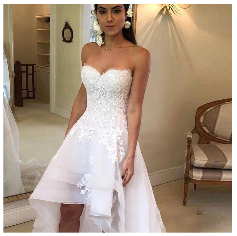 JIERUIZE, белое кружевное свадебное платье с аппликацией, милое кружевное платье с открытой спиной, короткое длинное свадебное платье