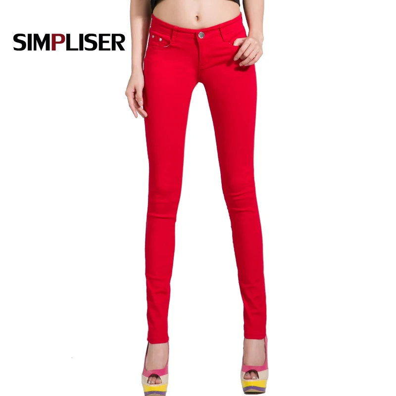 

{Guoran} White Red Black 20 Candy Color Women Jeans Pants Plus Size Skinny Slim Trousers Stretch Jeans Leggins Femme Pantalon