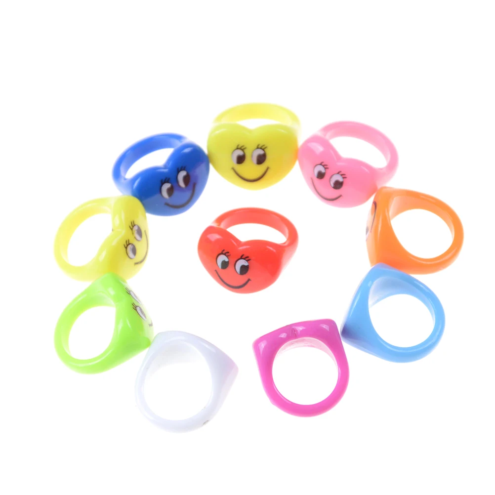 

10pcs/lot Expression smiling Face Rings For Children Cute Acrylic Random Styles Round Kids Ring Baby Jewelry
