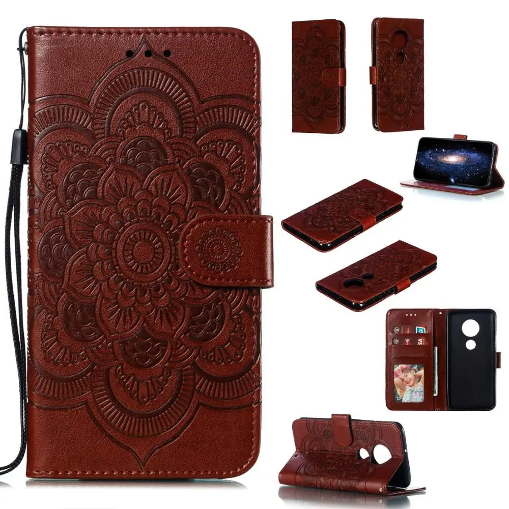 

Luxury PU Leather 3D Embossed Mandala sun Flip Cover Case For Motorola G7/G7 PLus/G7 Play/G7 Power Stand Phone Bag Case Fundas