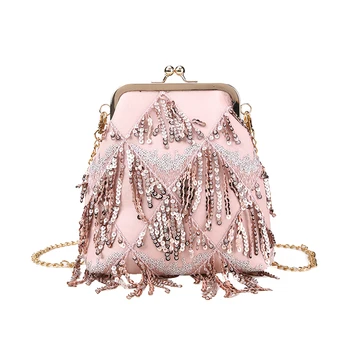 

2018 Summer Fashion New Handbag High quality PU Leather Women bag Sequined Tasseled Chain Shoulder bags Cute Shell Messenger Bag