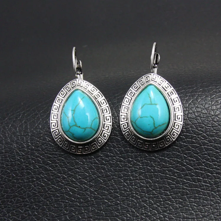 Женские винтажные серьги капли FLOLA Green Malachite большие с камнями Винтажные
