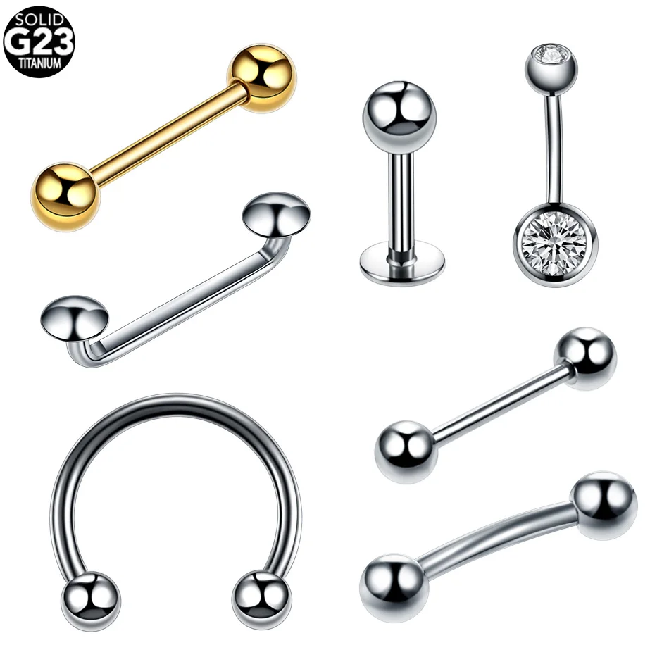 

1PC G23 Titanium Internal Thread Tongue Eyebrow Nipple Piercings Crystal Belly Button Ring Nose Septum Ring Labret Ring Piercing