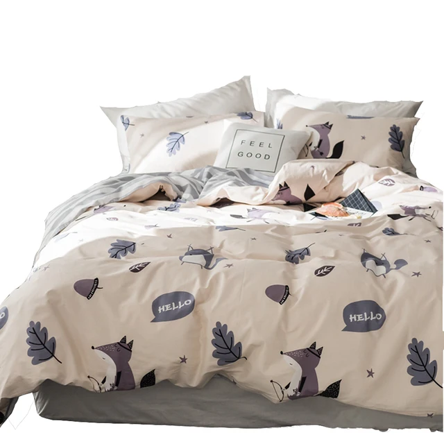 grey stripes bed sheet pillow case cartoon fox printed duvet cover 100 cotton twin sheets