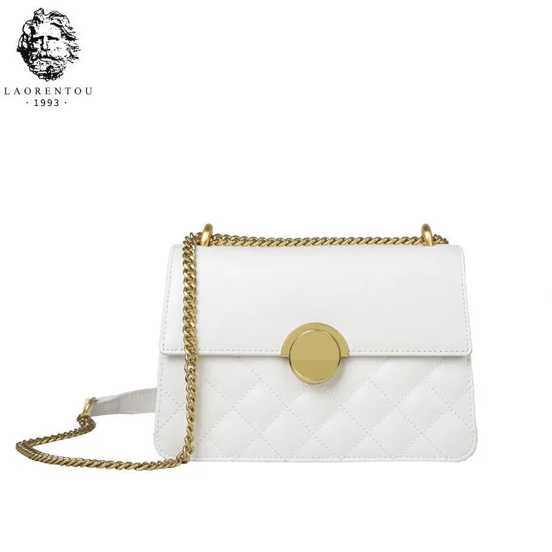 

LAORENTOU Women leather handbags 2019 New Lingge chain women bag Simple quality Cowhide women leather shoulder Crossbody bag