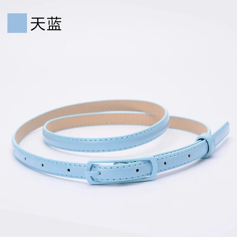 Candy Color Patent Leather Belt Sweetness Womens PU Leather Belts Thin Skinny Waistband Adjustable Belt Woman Belts For Dress - Цвет: sky blue