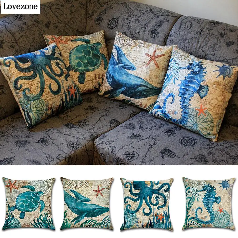 

Cushion Cover Printed Decor Pillows Case Marine Pattern Animal Cover Cushions Home Decor Cover Cushion For Sofa Throw Pillows