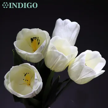

INDIGO -5pcs High Quality PU Holland White Tulip Home Decorative Artificial Real Touch Flower Wedding Flower Party Free Shipping