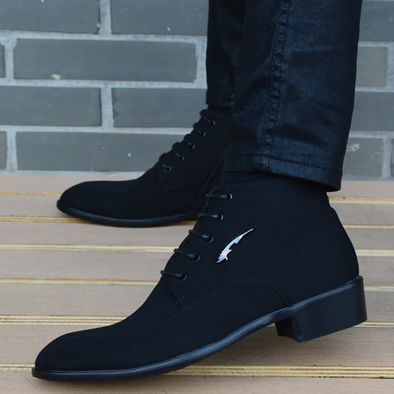 Casual High Top botki formalne męskie buty mieszkania moda sukienka do pracy firmowe buty ślubne mężczyźni Chelsea Botas Homme