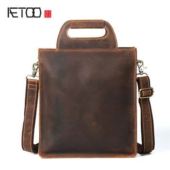 

AETOO Crazy horse leather men bag vertical handbag leather handbags retro file bag head layer of leather shoulder bag