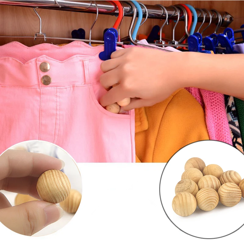 

10pcs/bag Wardrobe Pest Control Wooden Mothballs Moth repellent Prevent mildew moistureproof fragrant Natural wood balls TSLM1