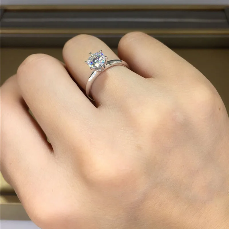 Свадебное Moissanite кольцо с настоящим бриллиантом 18K 750 Белое золото D Цвет VVS MO-0011