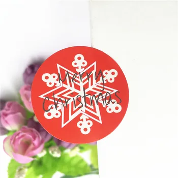 

Merry Christmas Red Bottom Snowflake Sticker Trendy Round Diameter 3.5cm Christmas Gifts Decorations Stickers 100Pcs/Lot