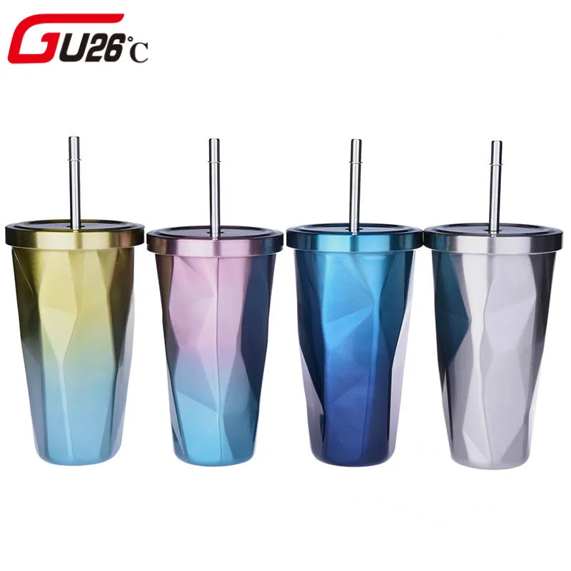 

Stainless Steel Mugs High Quality Personality Large Capacity Irregular Auto Milk Coffee Tea Cup Drinkware With Straw And Cover