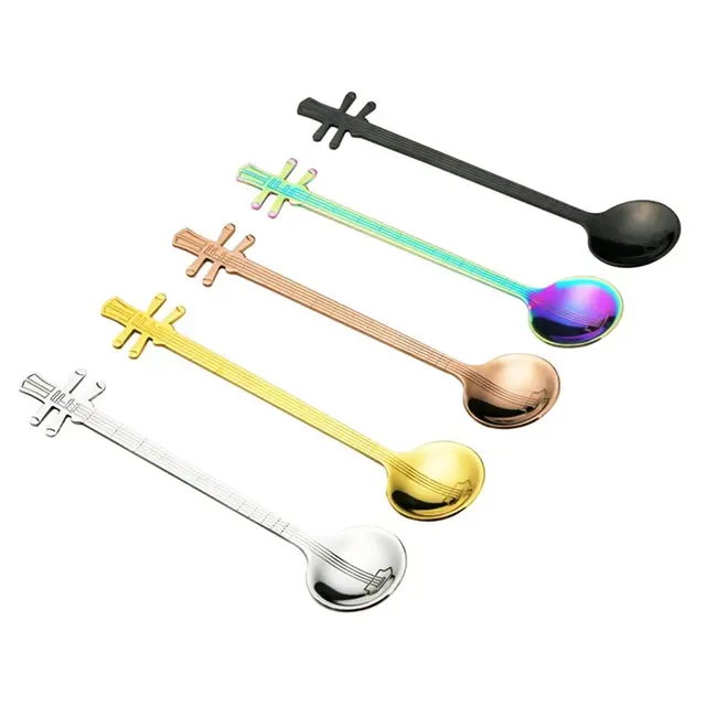 Best Offers Stainless Steel Yueqin Shape Spoon Espresso Tea Coffee Stirring Mixing Serving Spoon Ice Cream Dessert Scoop Kitchen Accessories
