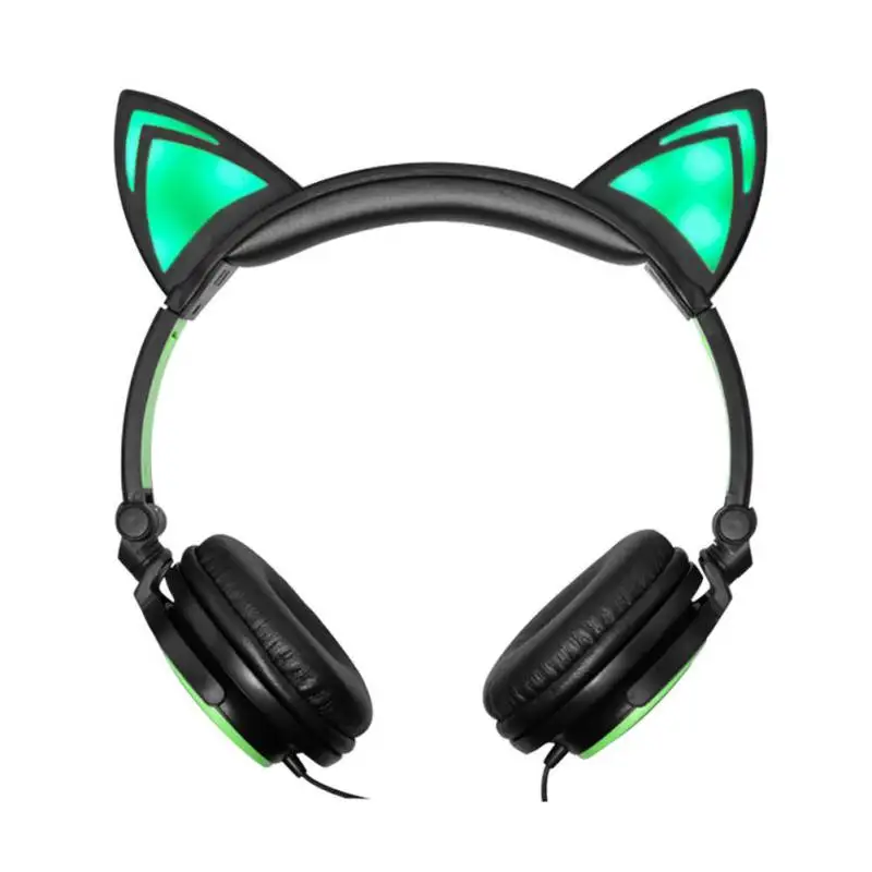 Children Head mounted Foldable Headphones Cartoon Cat Ears Illuminated LED Headset Phone Music mp3 Player Multi Color Optional