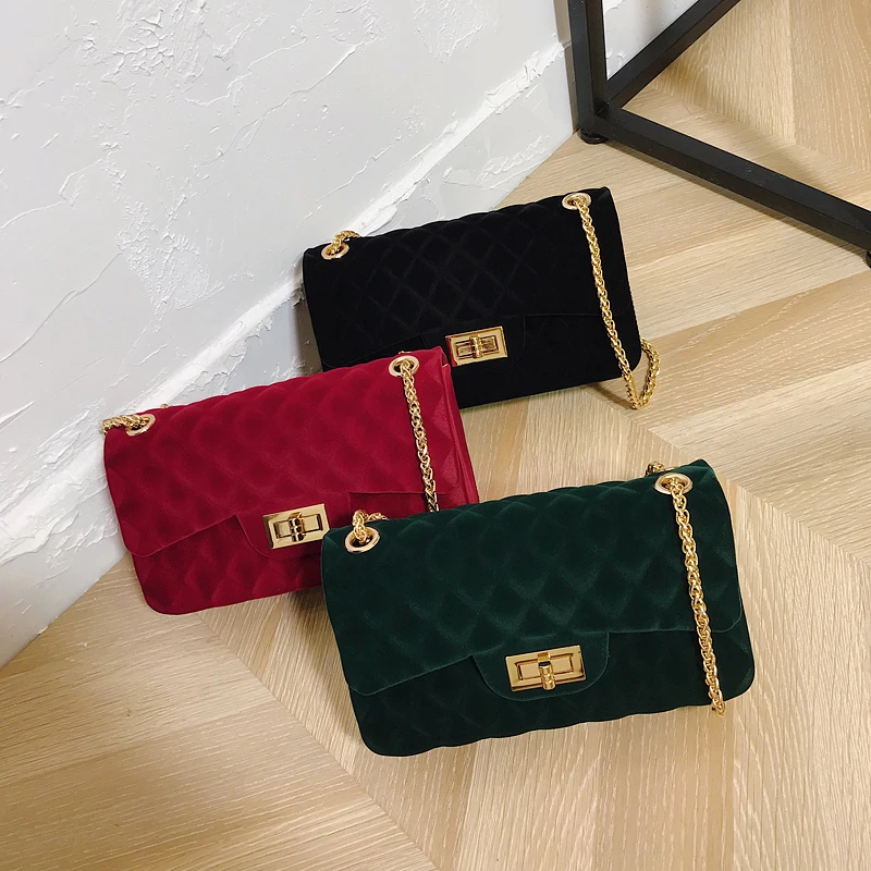

3 Colors Velour Jelly Bags Ladies Luxury Bags 2019 Women Messenger Bags Fashion Chains Cross Body Shoulder Bag Black Red Green