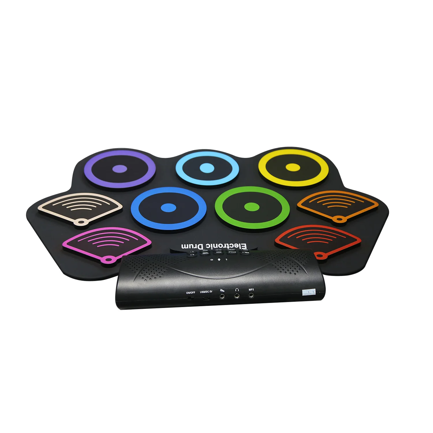 

Colorful Portable Roll Up Electronic Drum Set 9 Silicon Pads Kit Built-in Speakers with Drumsticks Foot Pedals Support USB MID
