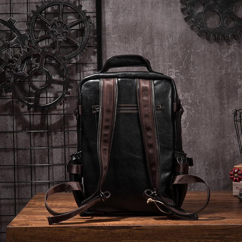 Мужской рюкзак из натуральной кожи, Ретро стиль, ручная работа, верхний слой, масло, воск, crazy horse, кожа, сумки на плечо, для путешествий, 15 дюймов, сумка для ноутбука