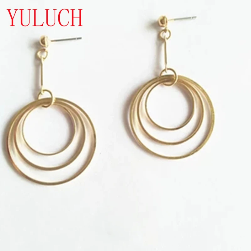 

YULUCH Korean New Geometric Round Metal Texture Multi-layer Circle Pendant Temperament Female Earrings For Women
