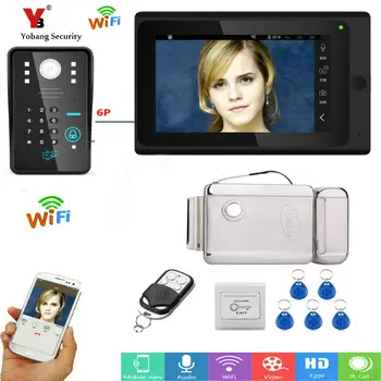 

Yobang Security 7" TFT Wired / Wireless Wifi RFID Password Video Door Phone Doorbell Intercom System with Electronic Door Lock