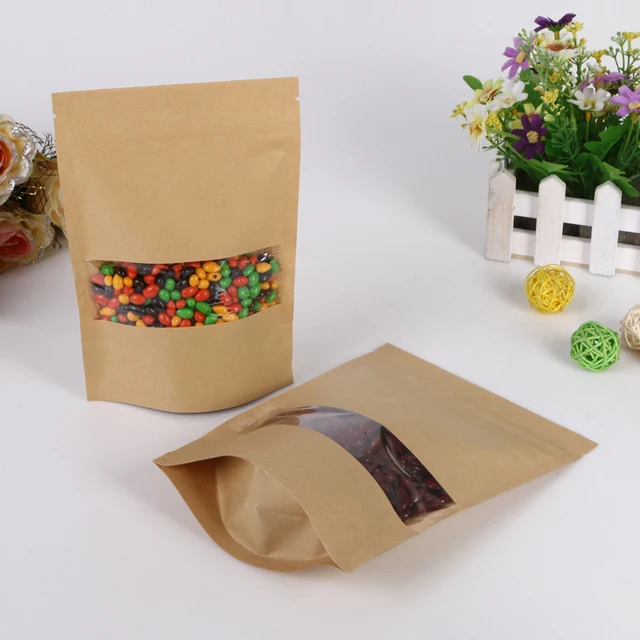 18 30 5 50pcs brown self zip lock kraft paper bags with window for 18 30 5 50pcs brown self zip lock kraft paper bags with window for