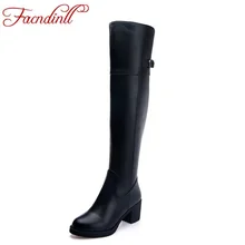 Модные женские ботинки; женская обувь из натуральной кожи и искусственной кожи; теплые зимние женские сапоги до колена на высоком каблуке; Повседневная обувь; зимние сапоги черного цвета