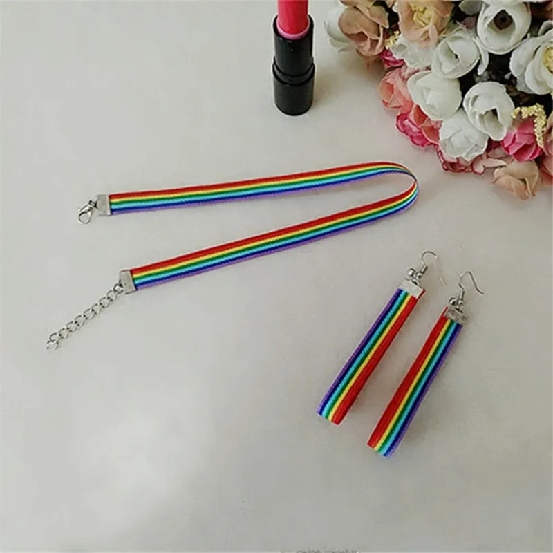 

Fashion Colorful Rainbow Choker Necklace Clavicle Chain Ribbon For Men Women Lesbian Bisexual Pride Simple Jewelry Party Gift