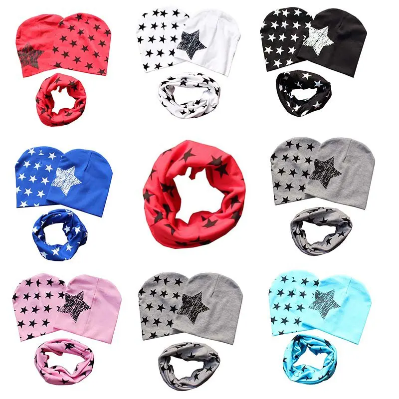 

Baby Hat Star Pattern Cute Kids Cap Scarf Baby Girl Boy Soft Warm Cotton Beanie O Ring Neckerchief Scarves casquette